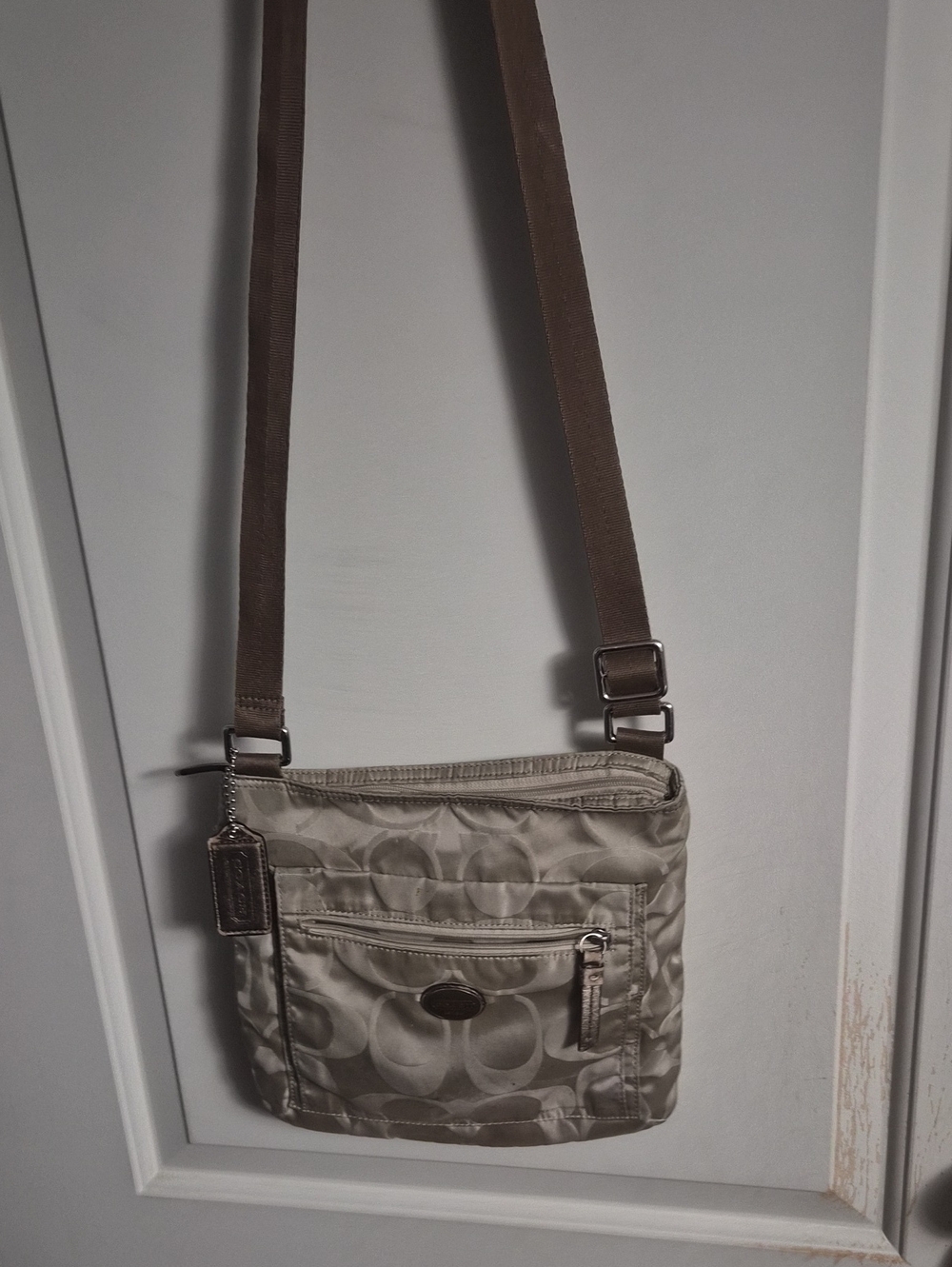 Coach Taupe Signature Crossbody Bag with Brown Strap